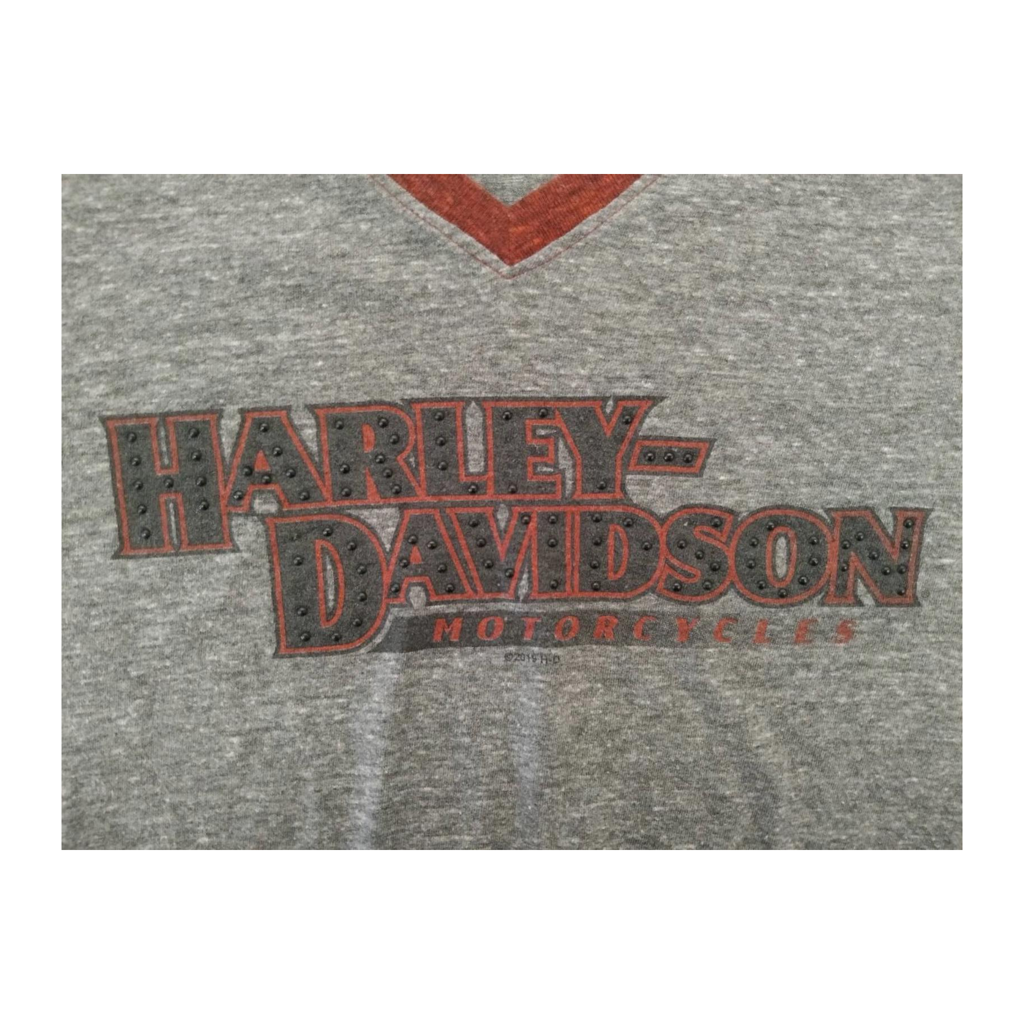 1704 Harley Davidson Women's Quarter Sleeve Baseball T Shirt Grey M