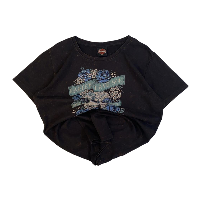 Harley Davidson Floral Skull Ride Free Short Sleeve T Shirt Black XL