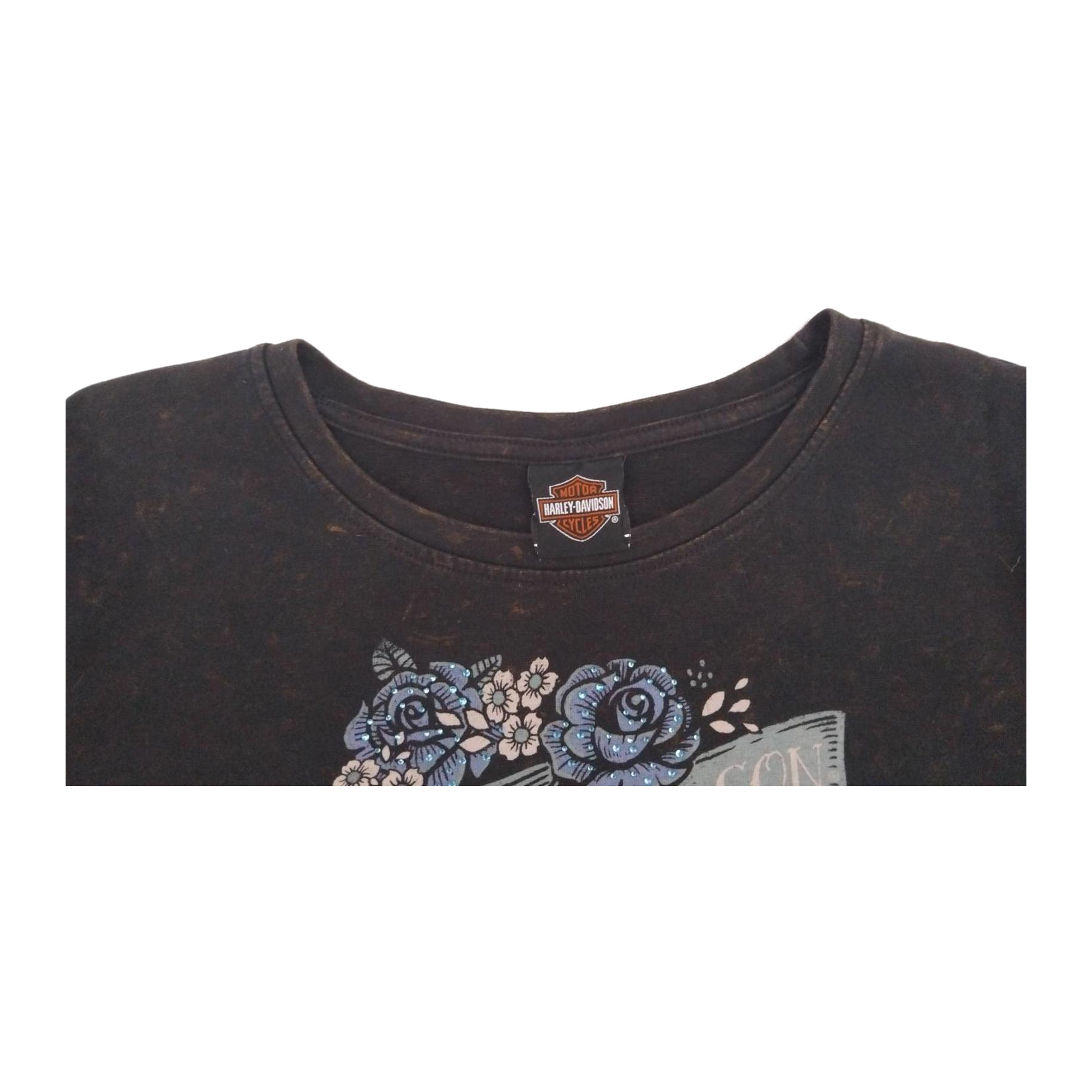 1707 Harley Davidson Floral Skull Ride Free Short Sleeve T Shirt Black XL