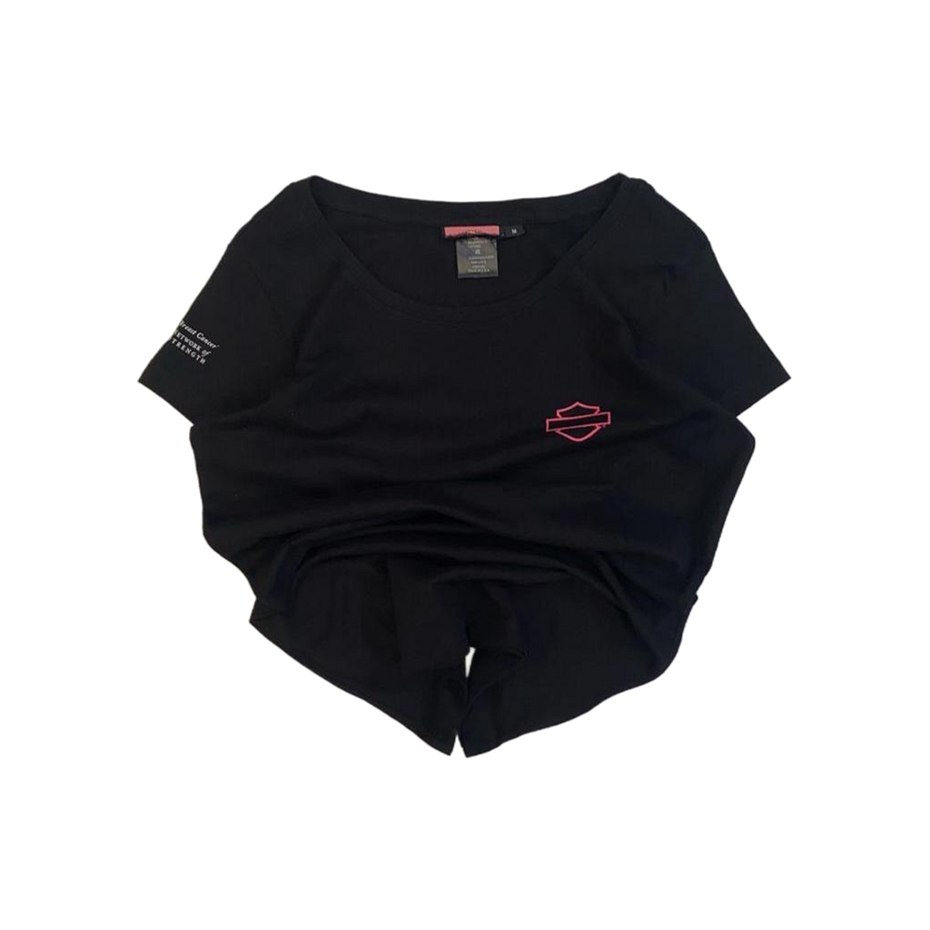 1708 Harley Davidson Women's Pink Ribbon Short Sleeve T Shirt Black M