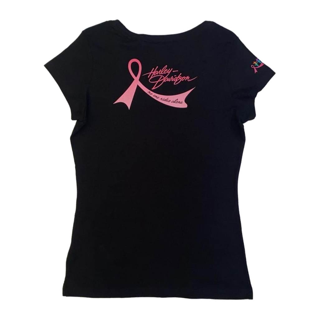 1708 Harley Davidson Women's Pink Ribbon Short Sleeve T Shirt Black M