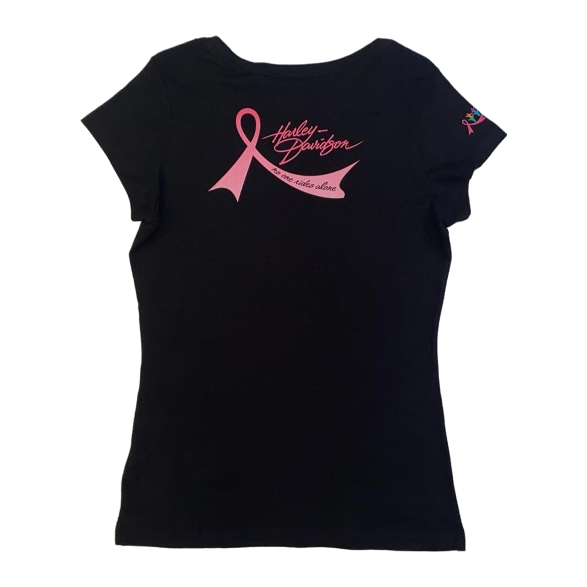 1708 Harley Davidson Women's Pink Ribbon Short Sleeve T Shirt Black M