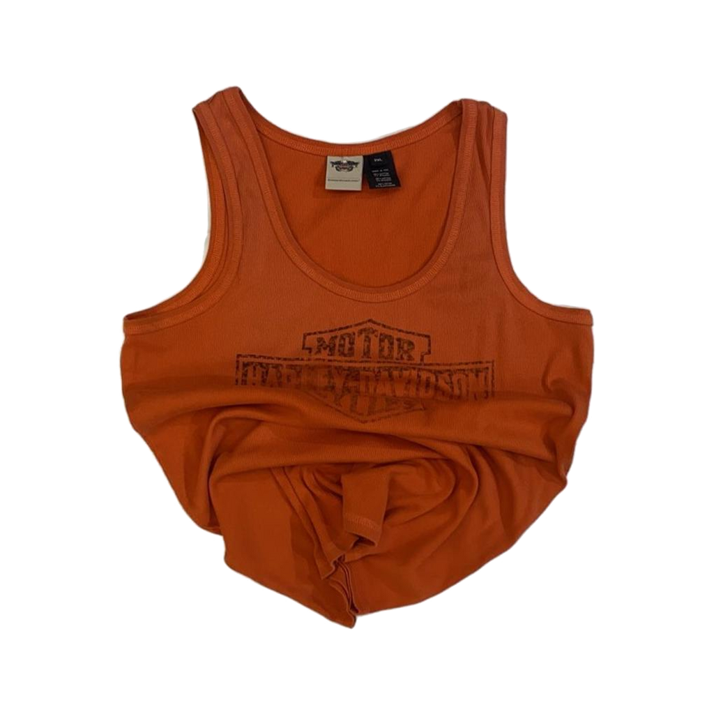 1712 Harley Davidson Women's Ribbed Logo Graphic Tank Top Orange XL