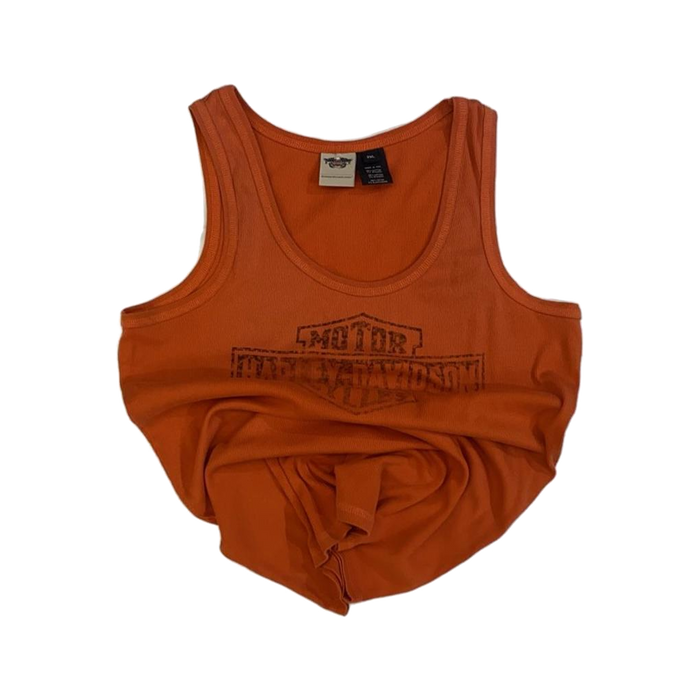 Harley Davidson Women's Ribbed Logo Graphic Tank Top Orange XL