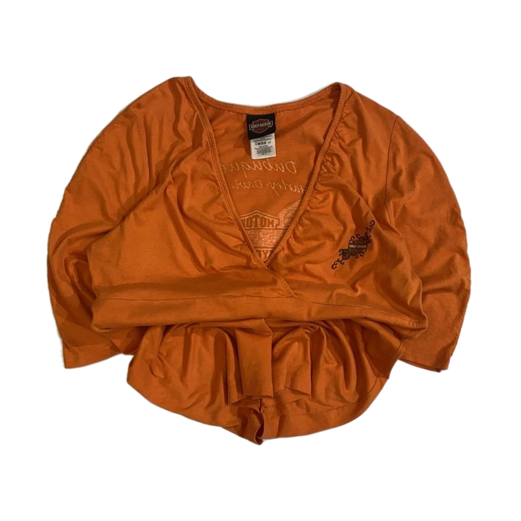 1717 Harley Davidson Women's Deep V Neck Blouse Orange XL