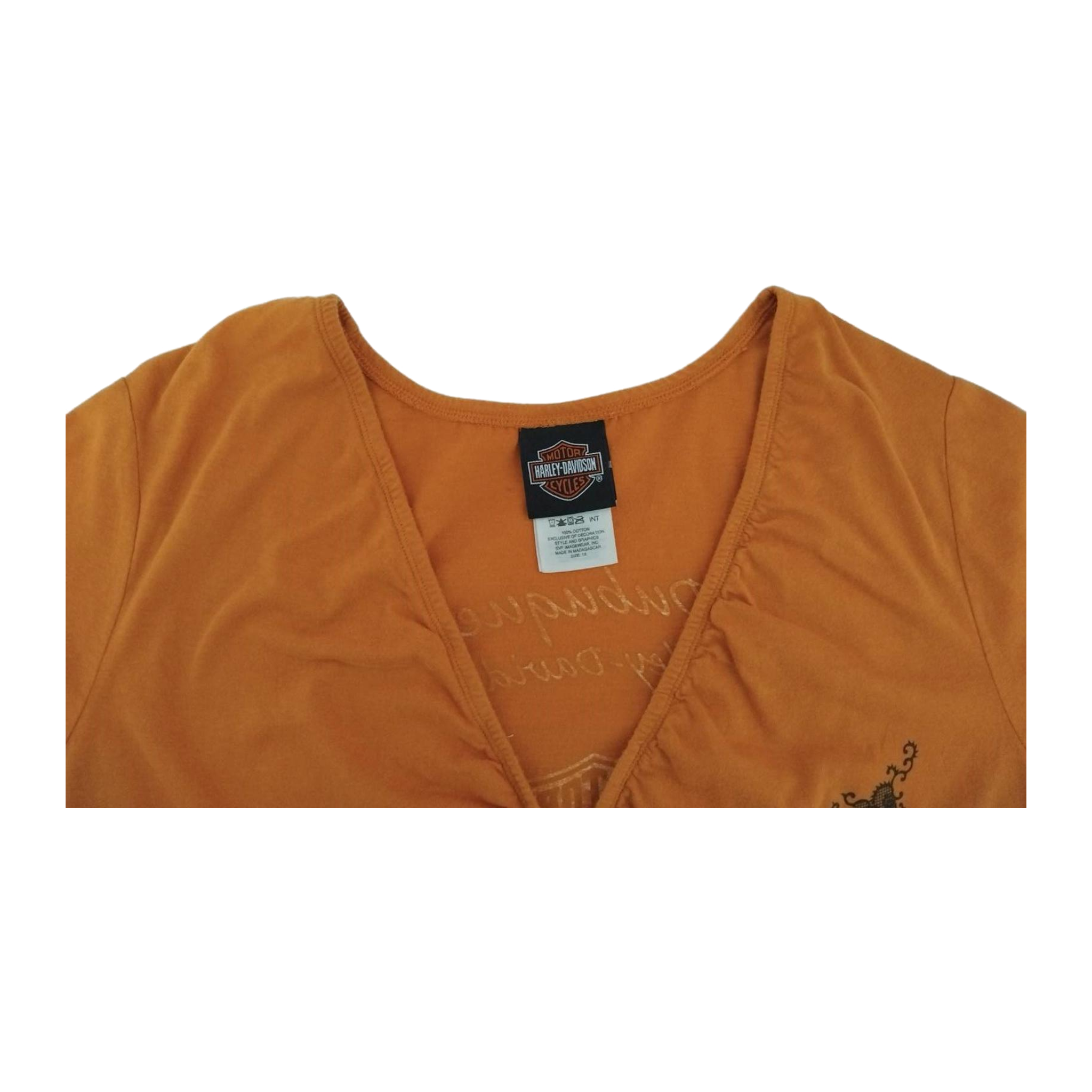 1717 Harley Davidson Women's Deep V Neck Blouse Orange XL