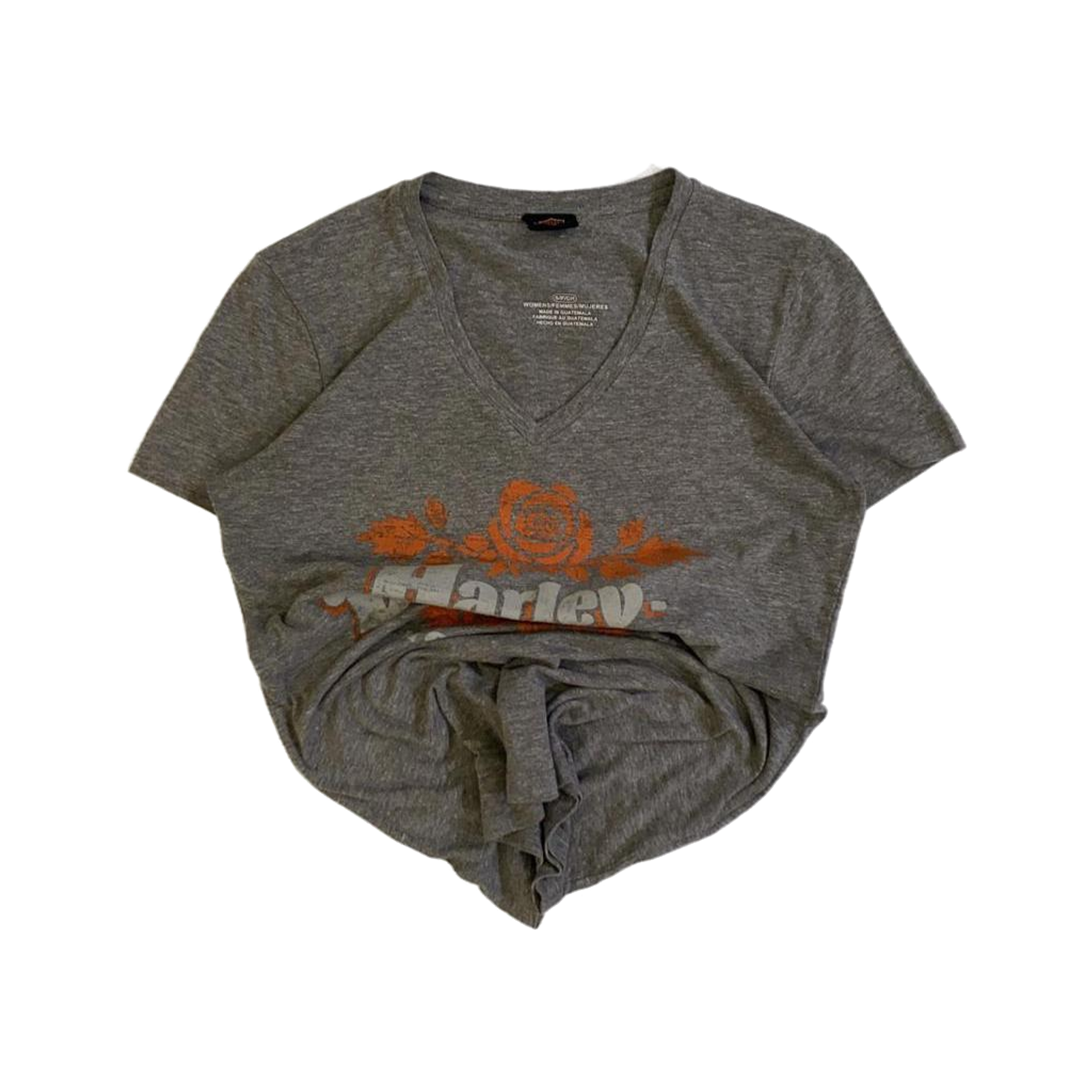 1719 Harley Davidson Women's Floral Logo Short Sleeve V Neck T Shirt Grey S
