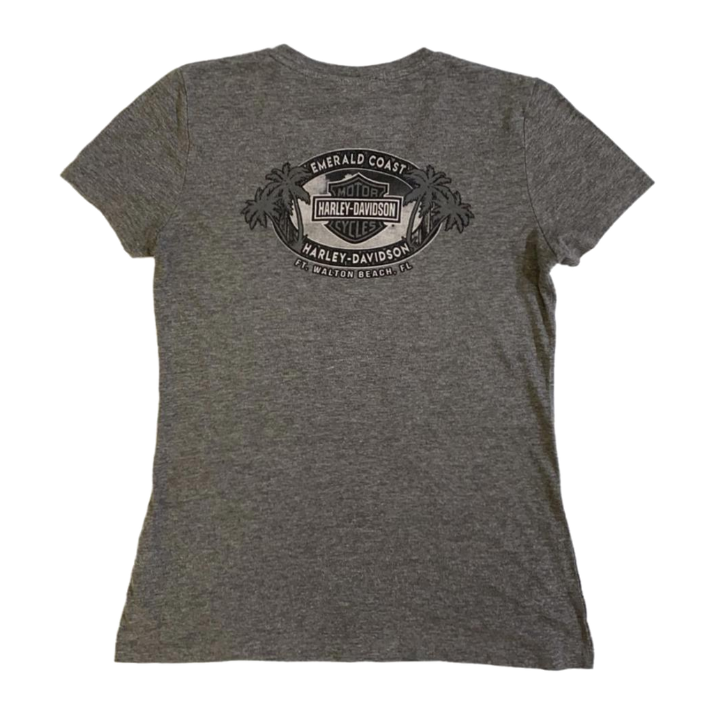 1719 Harley Davidson Women's Floral Logo Short Sleeve V Neck T Shirt Grey S