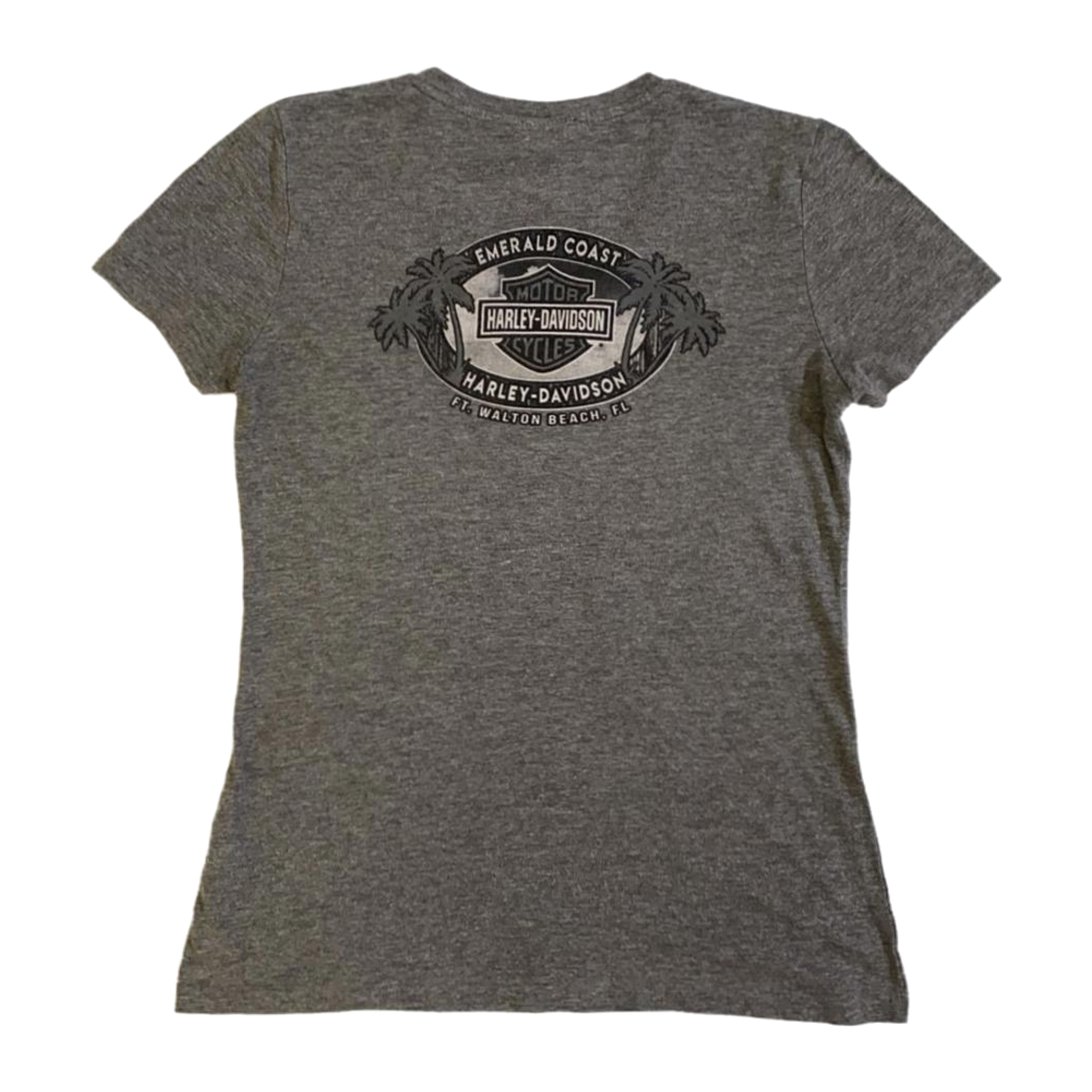 1719 Harley Davidson Women's Floral Logo Short Sleeve V Neck T Shirt Grey S
