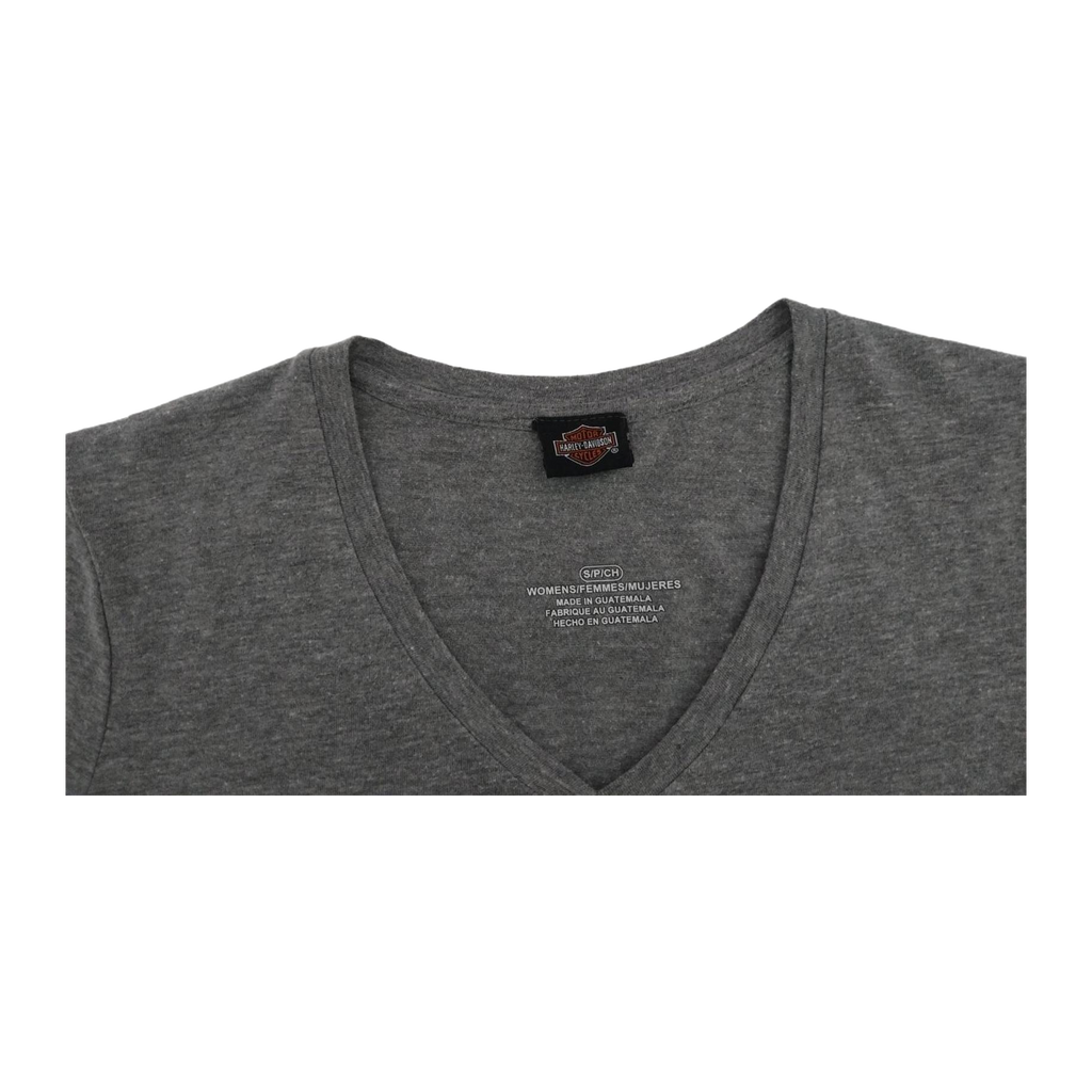 1719 Harley Davidson Women's Floral Logo Short Sleeve V Neck T Shirt Grey S