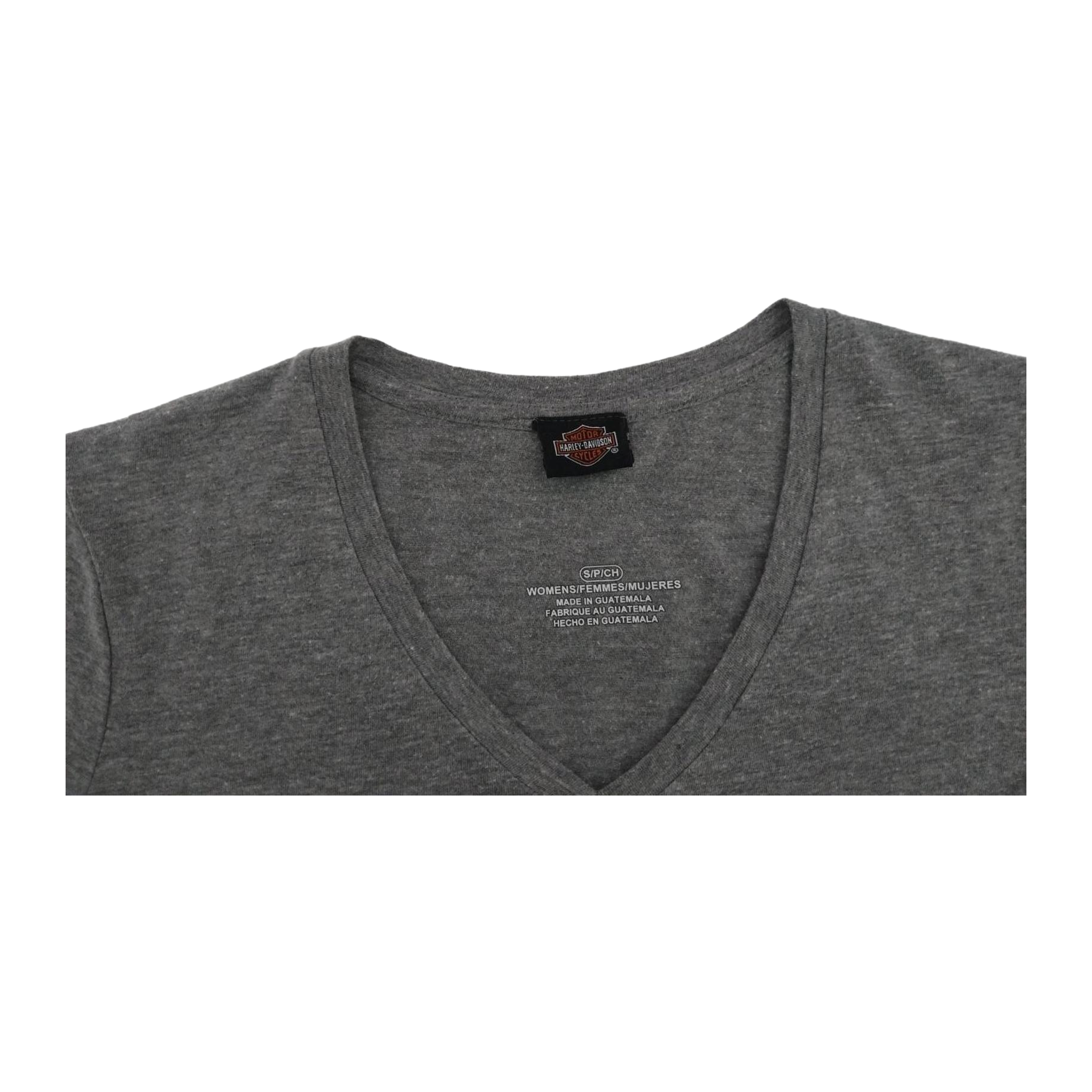 1719 Harley Davidson Women's Floral Logo Short Sleeve V Neck T Shirt Grey S