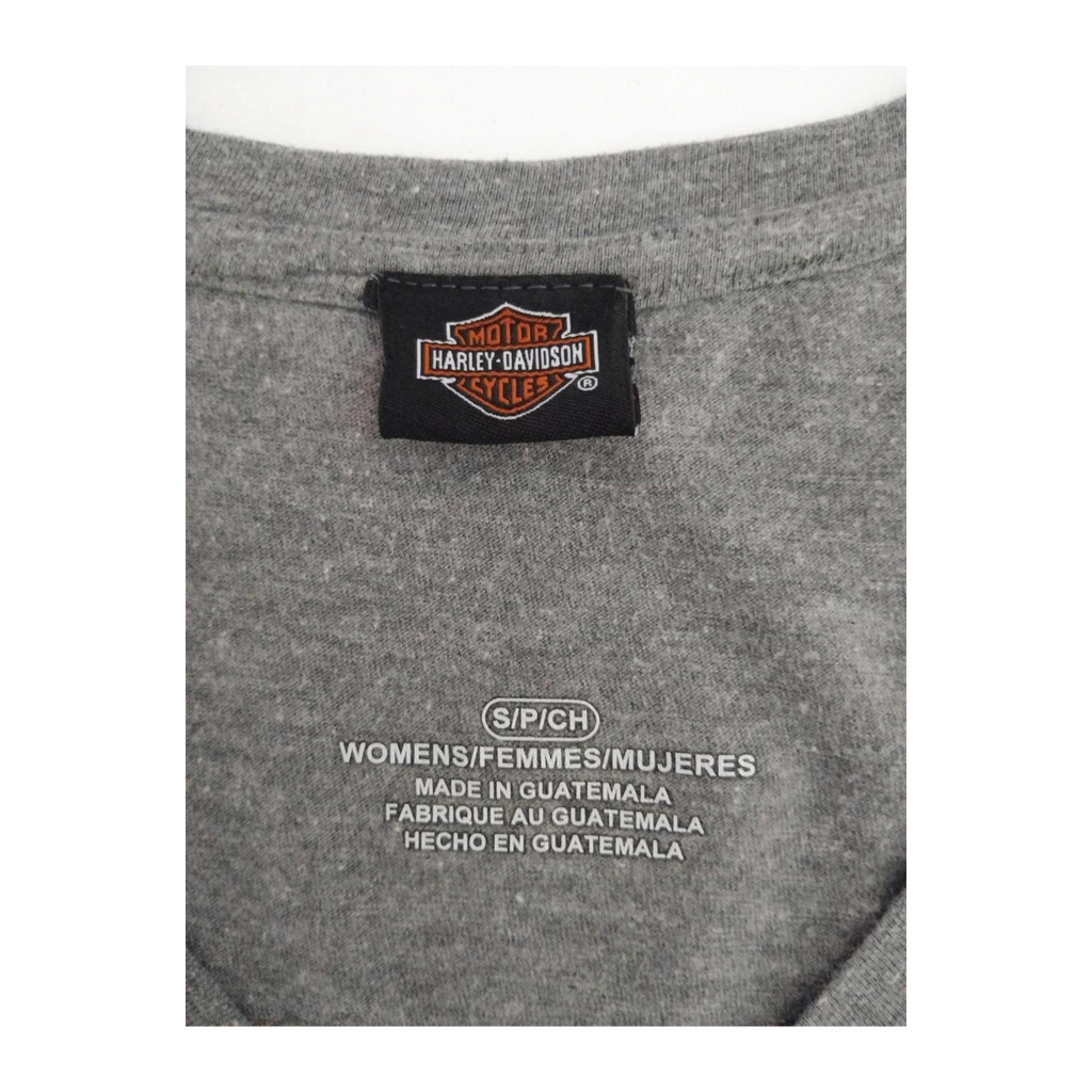 1719 Harley Davidson Women's Floral Logo Short Sleeve V Neck T Shirt Grey S