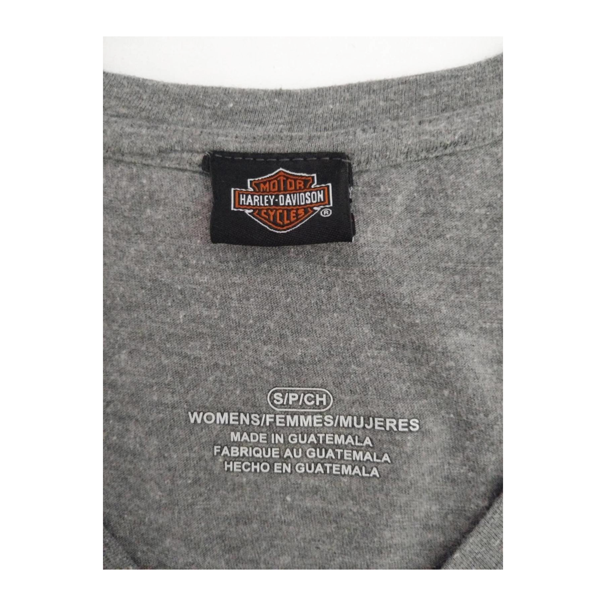 1719 Harley Davidson Women's Floral Logo Short Sleeve V Neck T Shirt Grey S