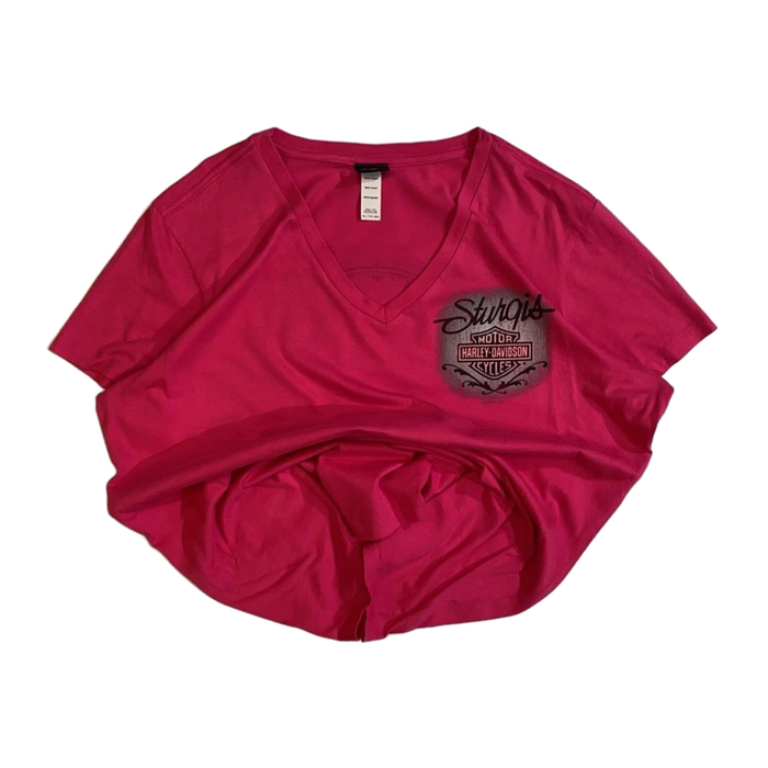Harley Davidson Women's Sturgis Short Sleeve V Neck T Shirt Magenta XXL