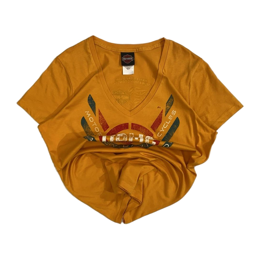 1727 Harley Davidson Women's Short Sleeve V Neck T Shirt Yellow XL