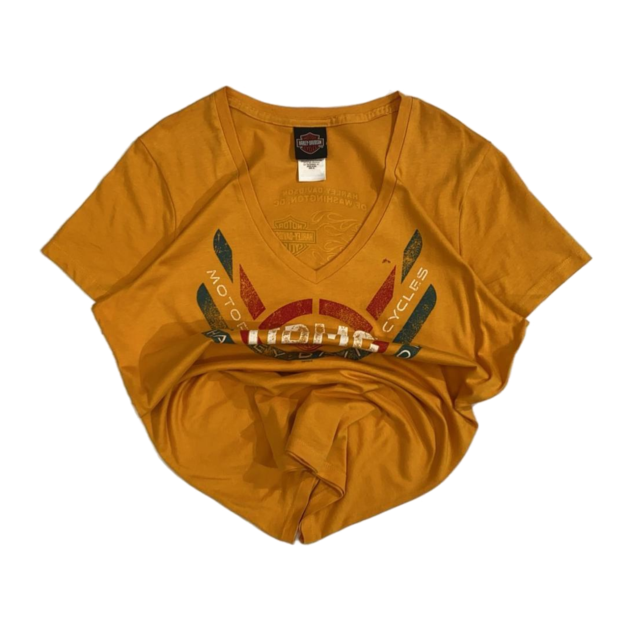 1727 Harley Davidson Women's Short Sleeve V Neck T Shirt Yellow XL