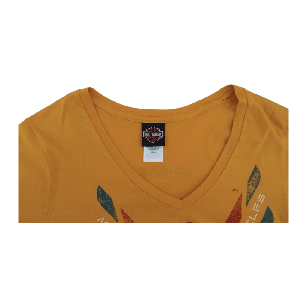 1727 Harley Davidson Women's Short Sleeve V Neck T Shirt Yellow XL