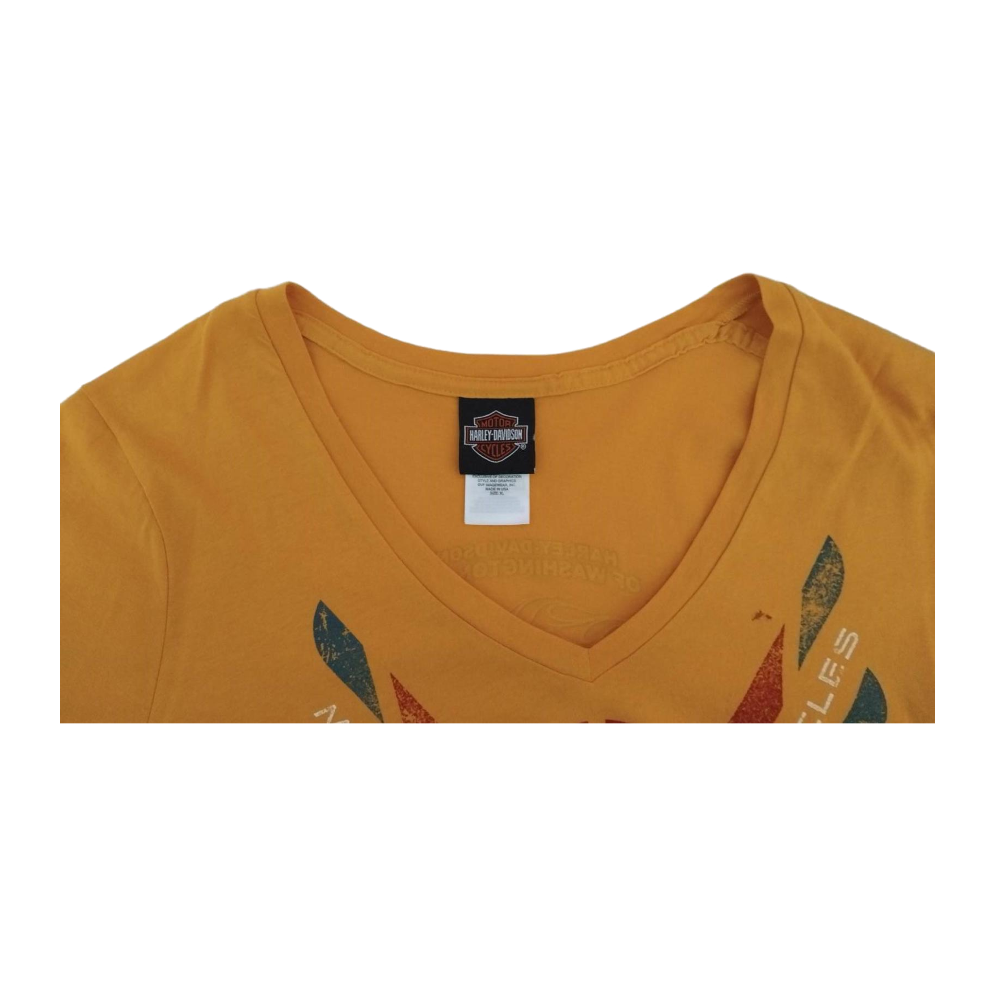 1727 Harley Davidson Women's Short Sleeve V Neck T Shirt Yellow XL
