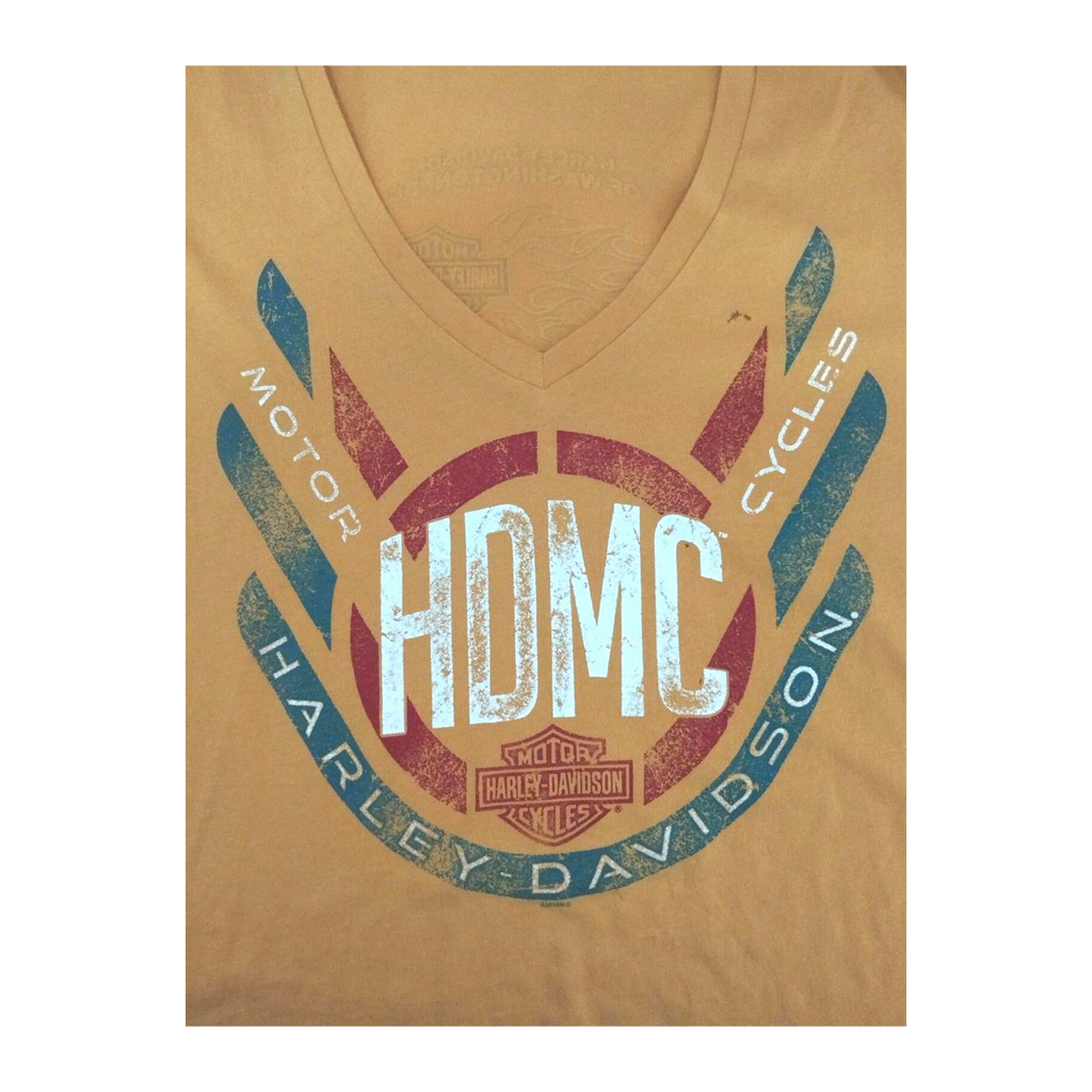 1727 Harley Davidson Women's Short Sleeve V Neck T Shirt Yellow XL