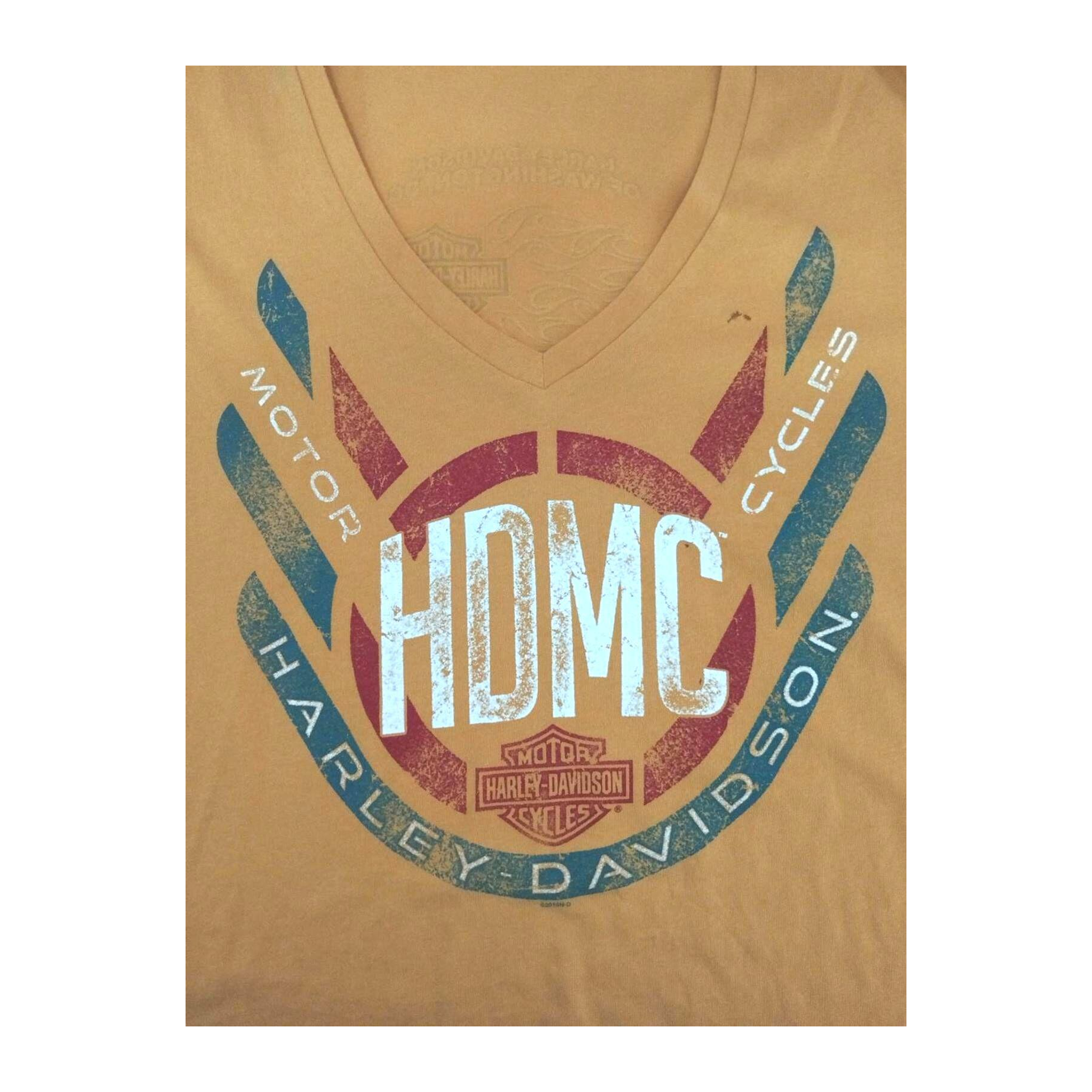 1727 Harley Davidson Women's Short Sleeve V Neck T Shirt Yellow XL