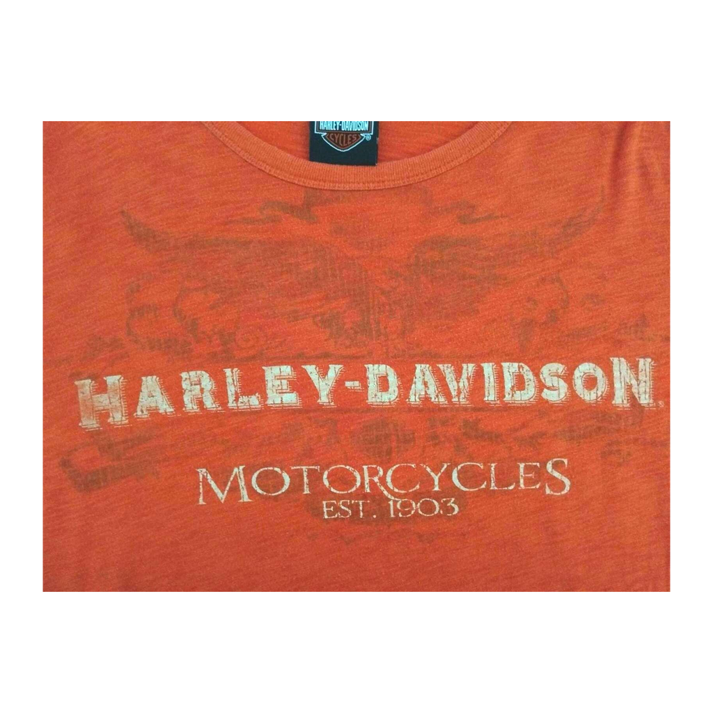 1728 Harley Davidson Men's Long Sleeve T Shirt Orange XL