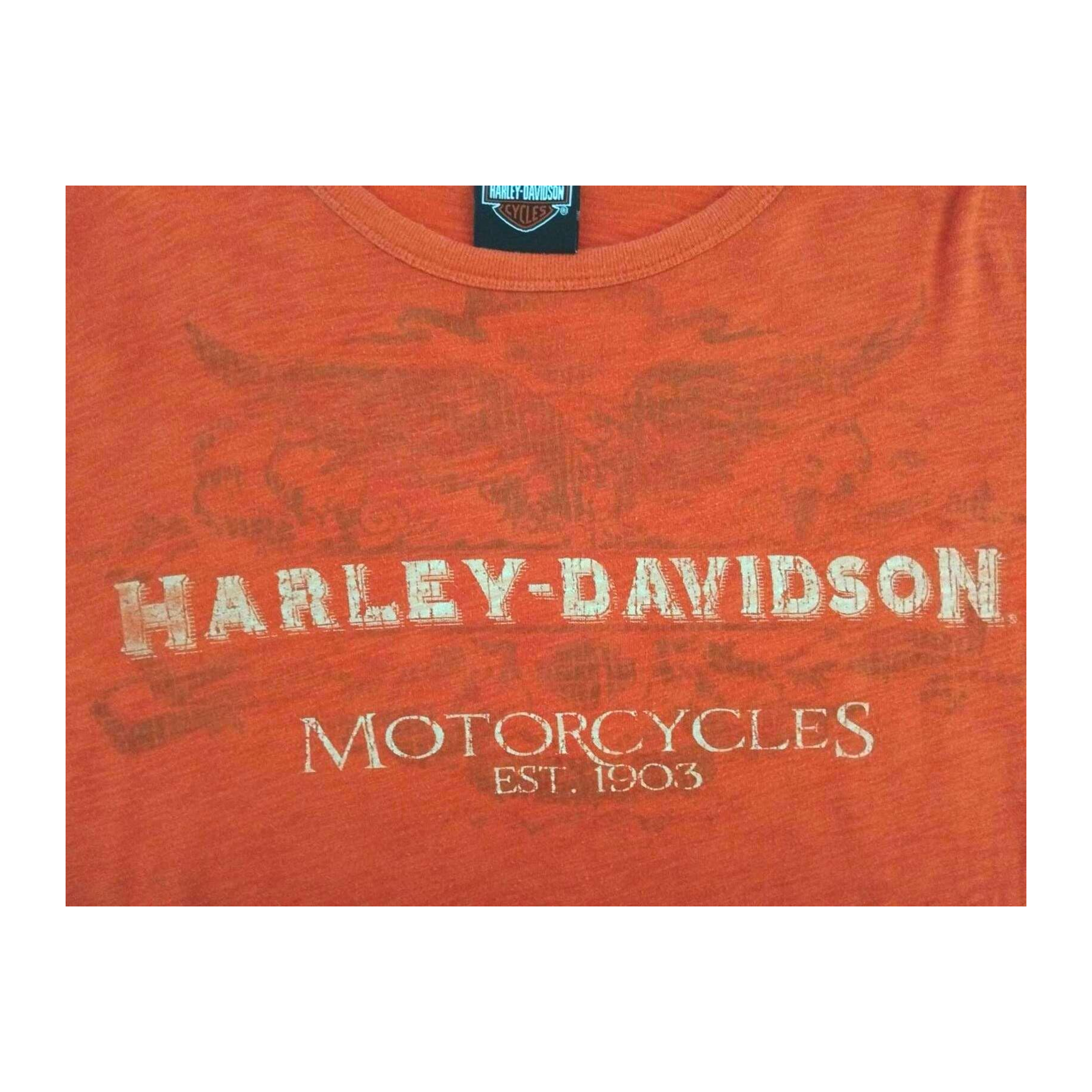 1728 Harley Davidson Men's Long Sleeve T Shirt Orange XL