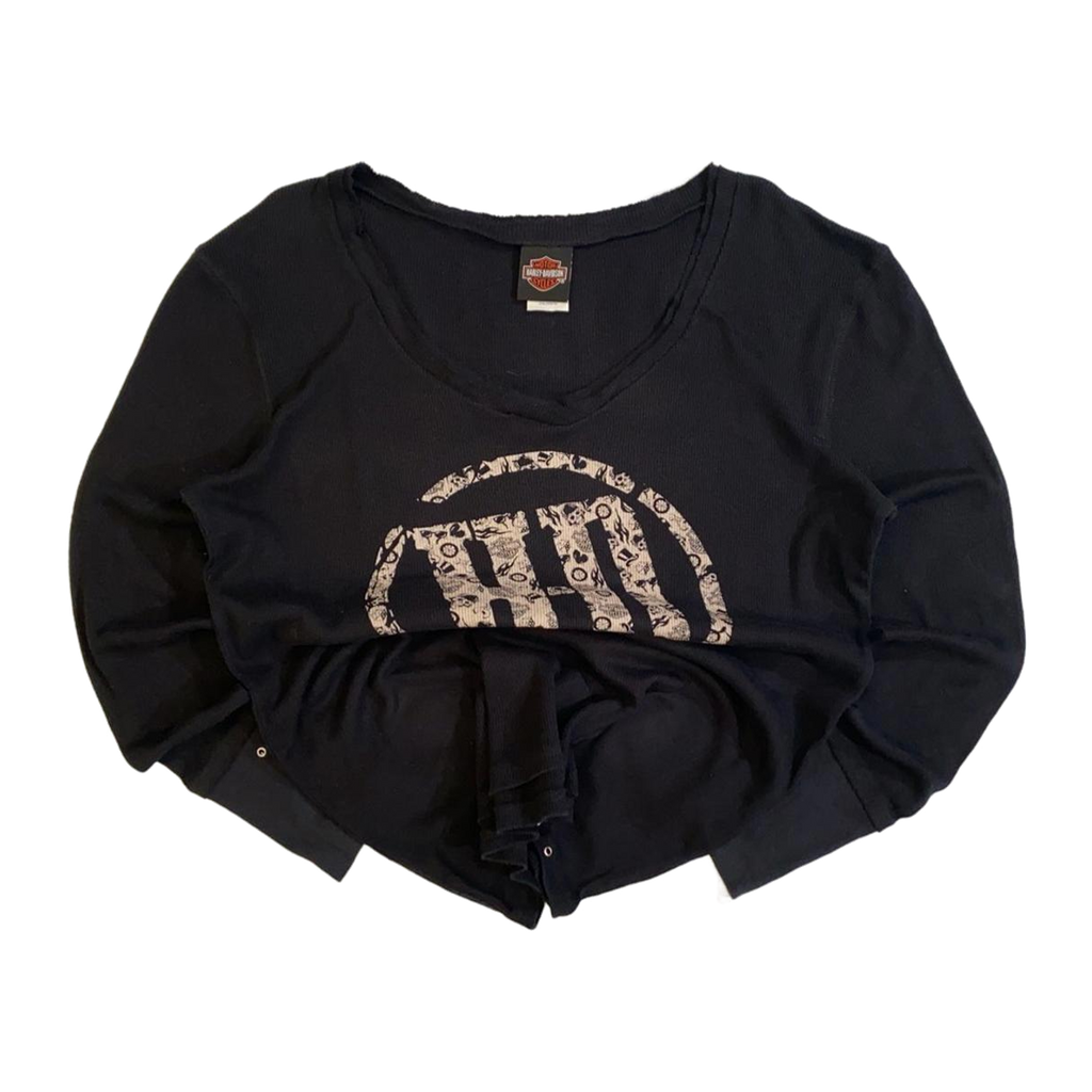 1729 Harley Davidson Women's Waffle Knit Long Sleeve Shirt Black XXL