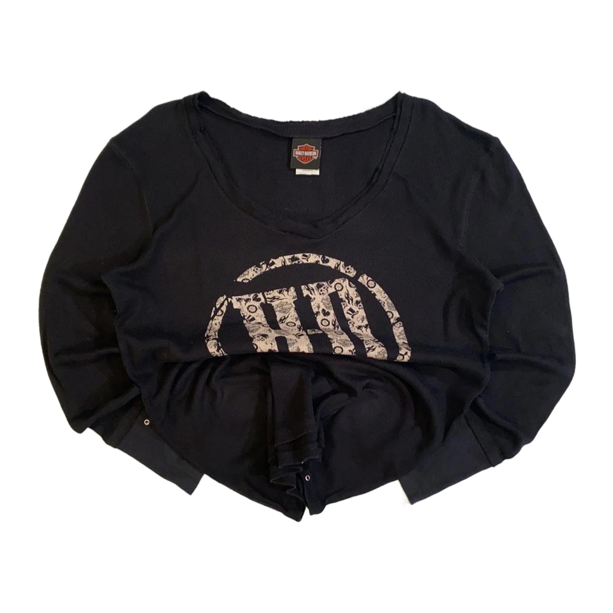 1729 Harley Davidson Women's Waffle Knit Long Sleeve Shirt Black XXL