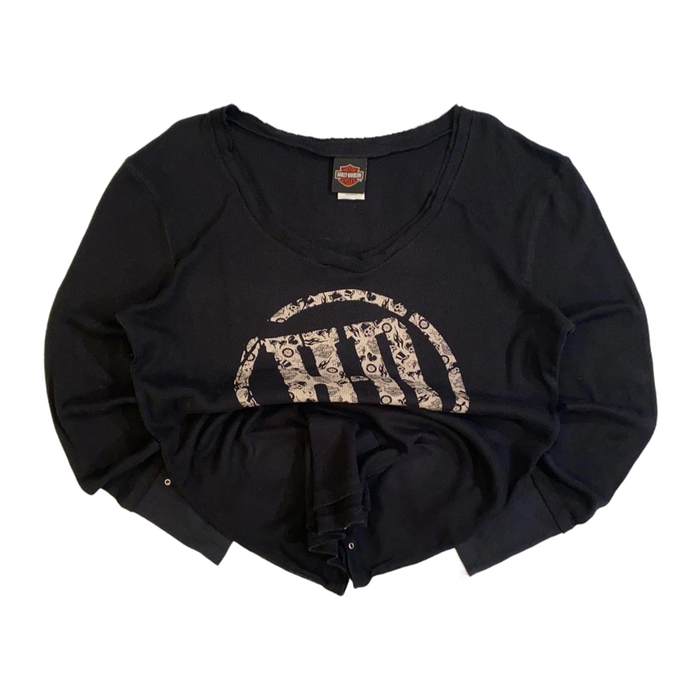 Harley Davidson Women's Waffle Knit Long Sleeve Shirt Black XXL