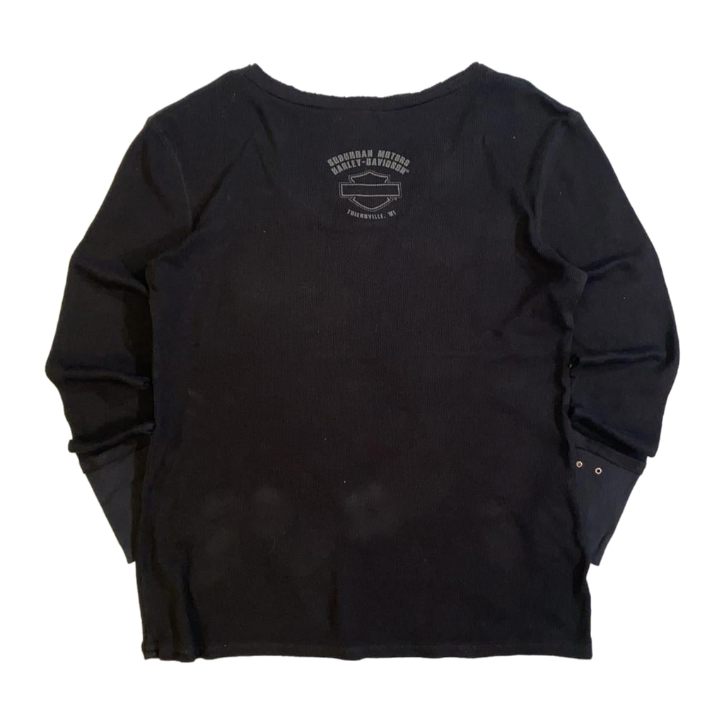 1729 Harley Davidson Women's Waffle Knit Long Sleeve Shirt Black XXL