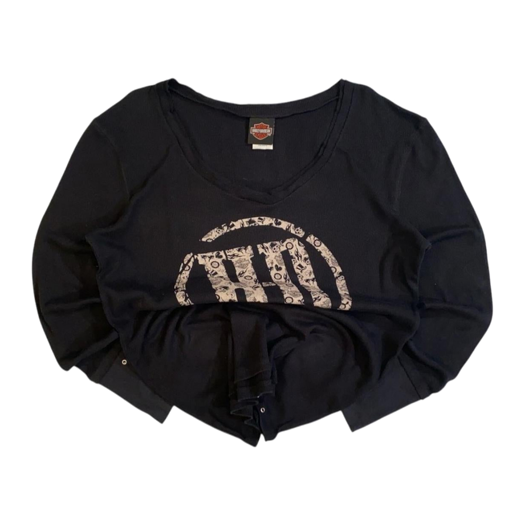 1729 Harley Davidson Women's Waffle Knit Long Sleeve Shirt Black XXL