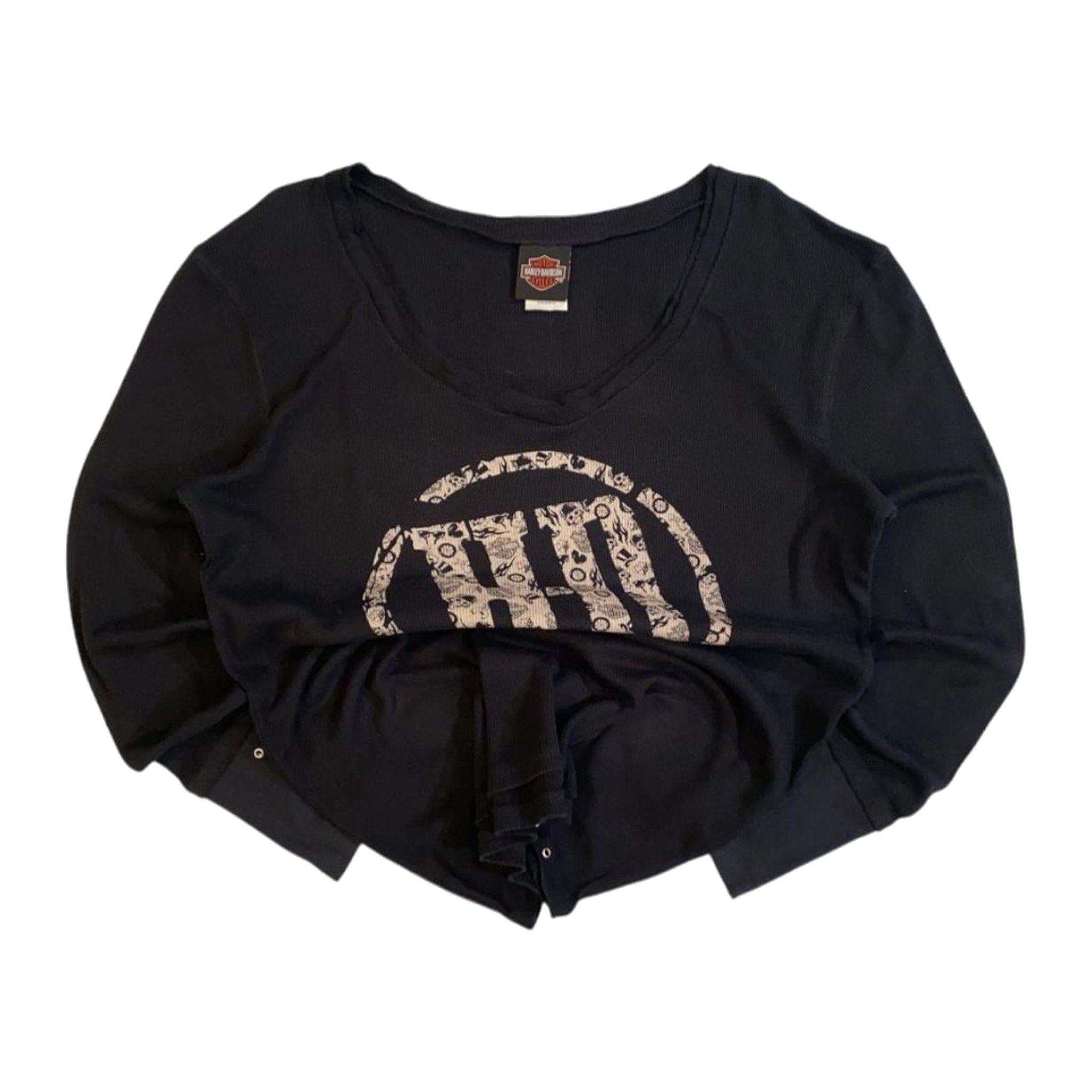 1729 Harley Davidson Women's Waffle Knit Long Sleeve Shirt Black XXL