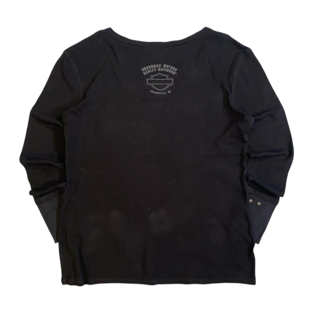 1729 Harley Davidson Women's Waffle Knit Long Sleeve Shirt Black XXL