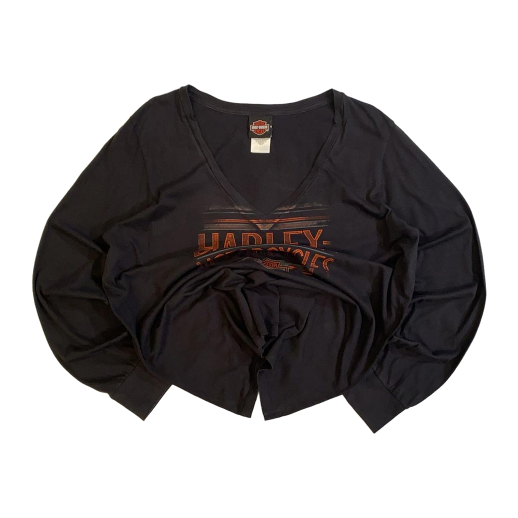 1731 Harley Davidson Women's Filigree Logo Long Sleeve V Neck T Shirt Black 2XL