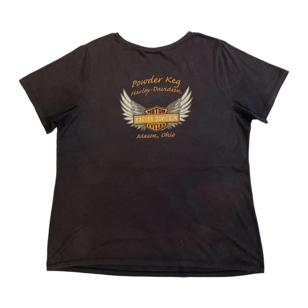 1732 Harley Davidson Women's Powder Keg Winged Logo Short Sleeve T Shirt Grey 2XL