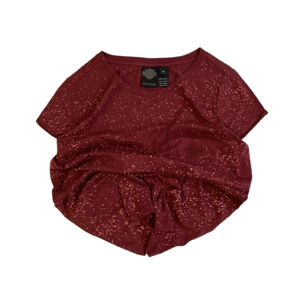 1737 Harley Davidson Women's Bleach Accent Pocket Short Sleeve T Shirt Maroon M
