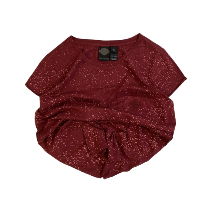 Harley Davidson Women's Bleach Accent Pocket Short Sleeve T Shirt Maroon M