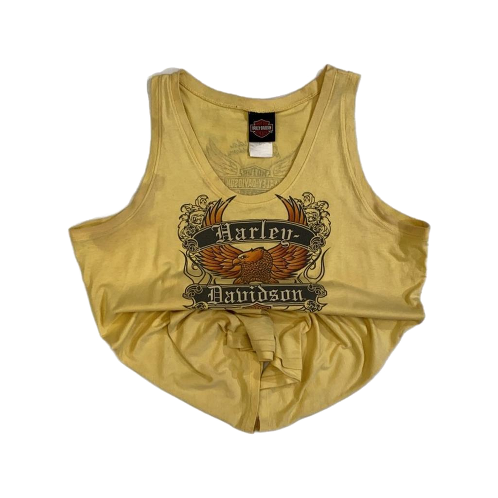 1741 Harley Davidson Men's Y2K Tattoo Graphic Muscle T Yellow XL