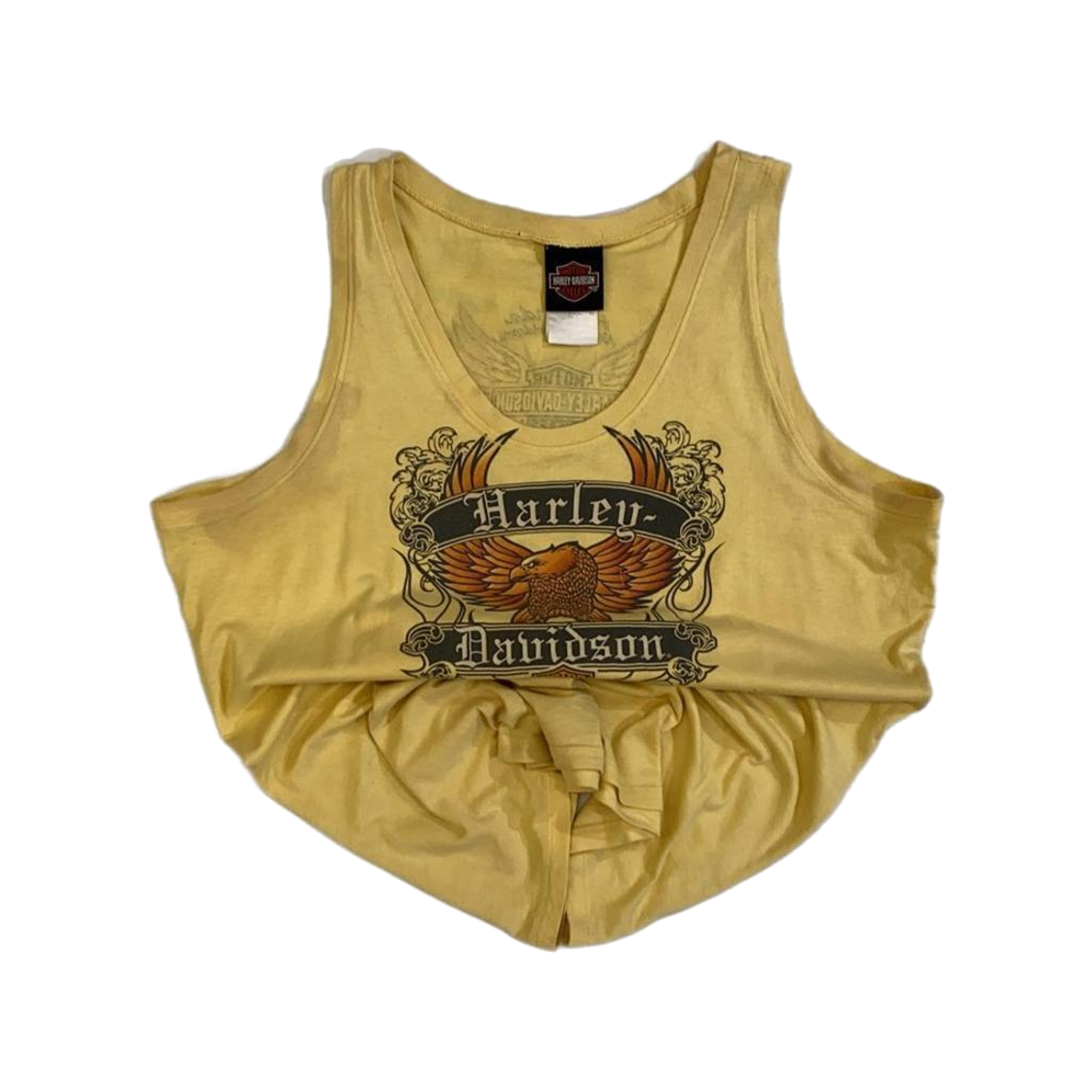 1741 Harley Davidson Men's Y2K Tattoo Graphic Muscle T Yellow XL