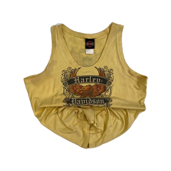 Harley Davidson Men's Y2K Tattoo Graphic Muscle T Yellow XL