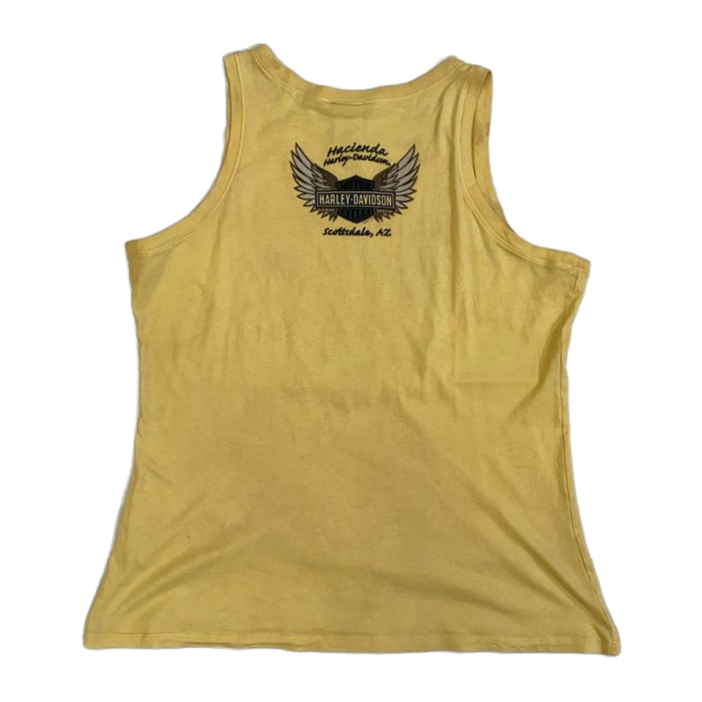 1741 Harley Davidson Men's Y2K Tattoo Graphic Muscle T Yellow XL