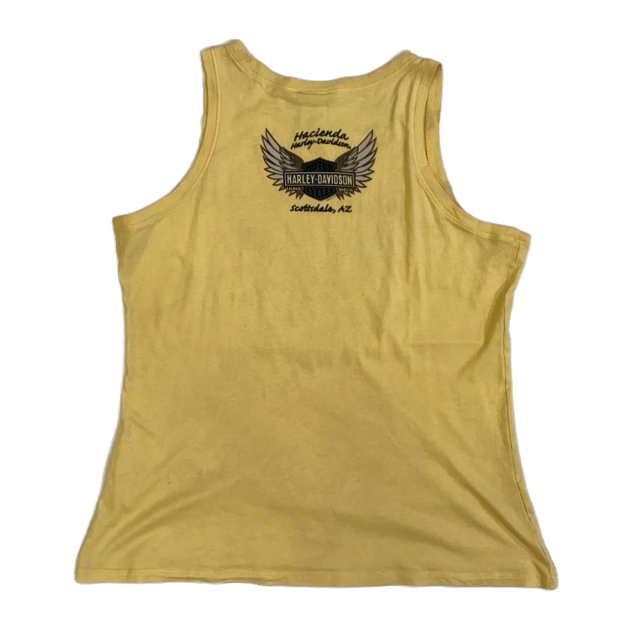1741 Harley Davidson Men's Y2K Tattoo Graphic Muscle T Yellow XL