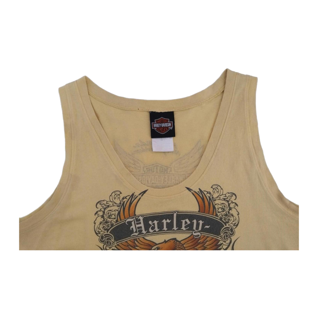 1741 Harley Davidson Men's Y2K Tattoo Graphic Muscle T Yellow XL