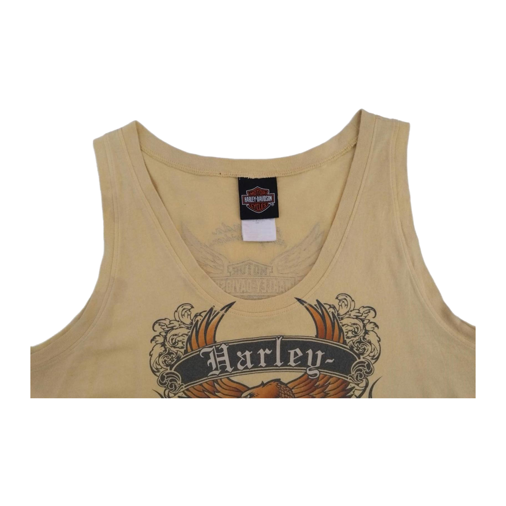 1741 Harley Davidson Men's Y2K Tattoo Graphic Muscle T Yellow XL