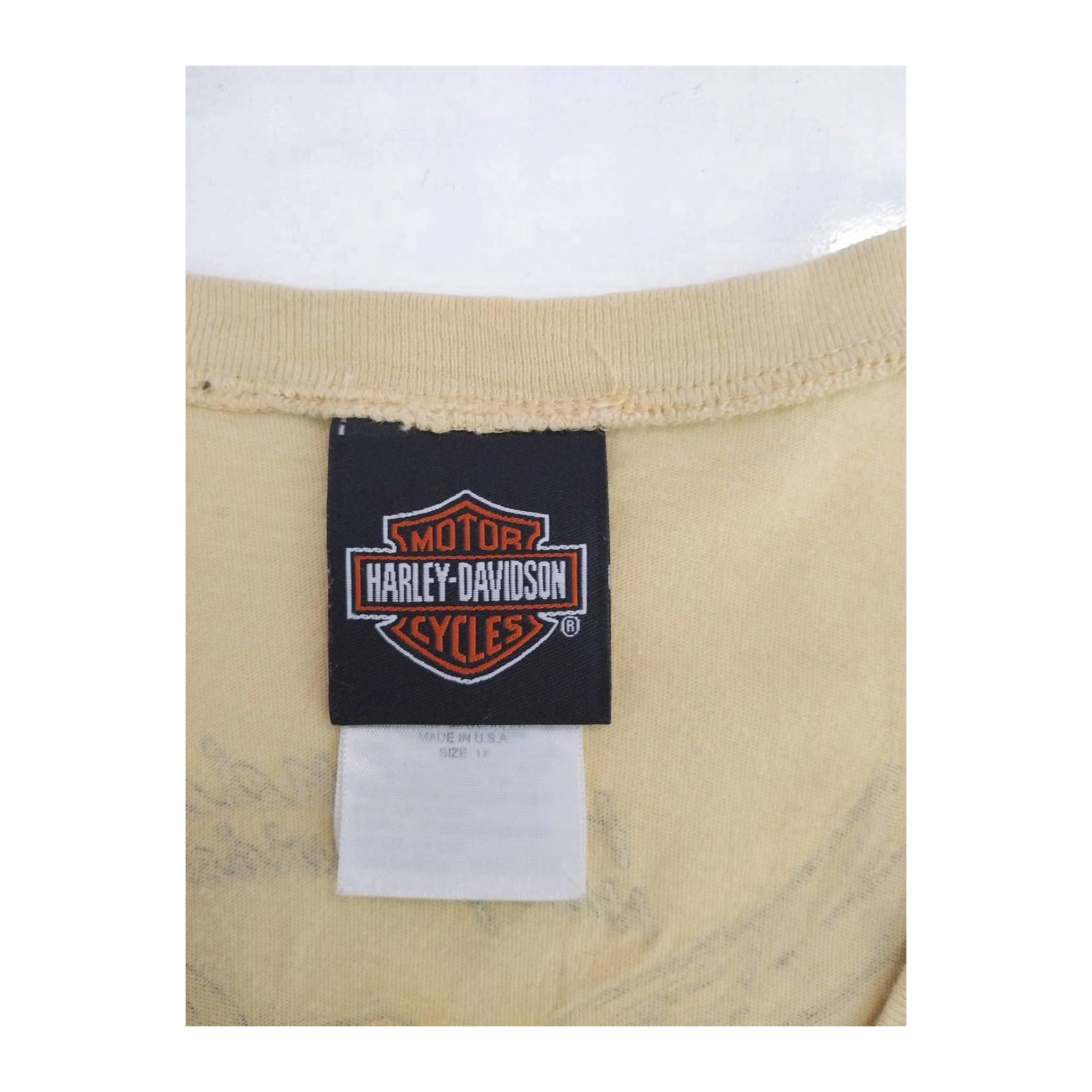 1741 Harley Davidson Men's Y2K Tattoo Graphic Muscle T Yellow XL