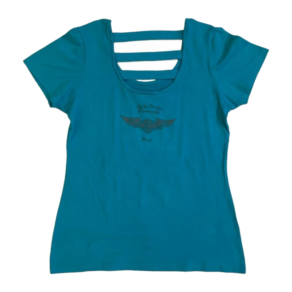 1744 Harley Davidson Women's Ladder Back Short Sleeve T Shirt Turquoise L