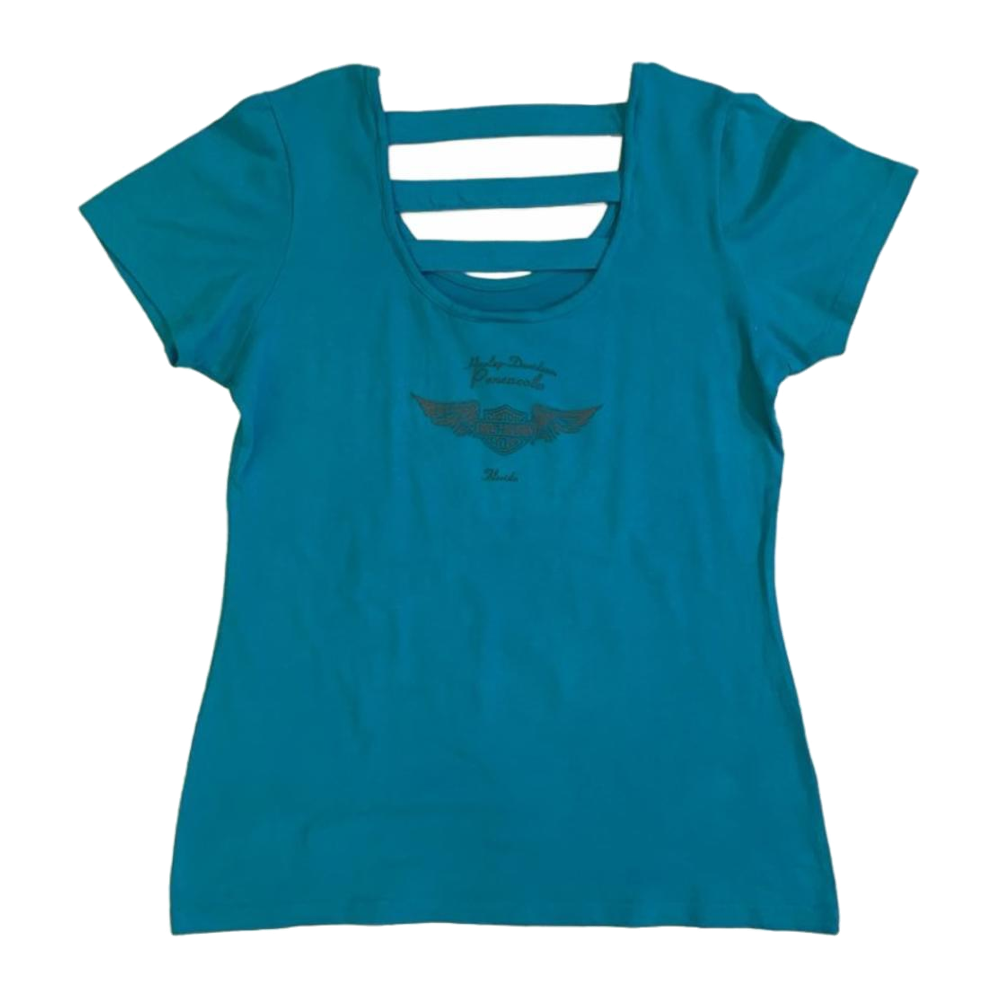 1744 Harley Davidson Women's Ladder Back Short Sleeve T Shirt Turquoise L