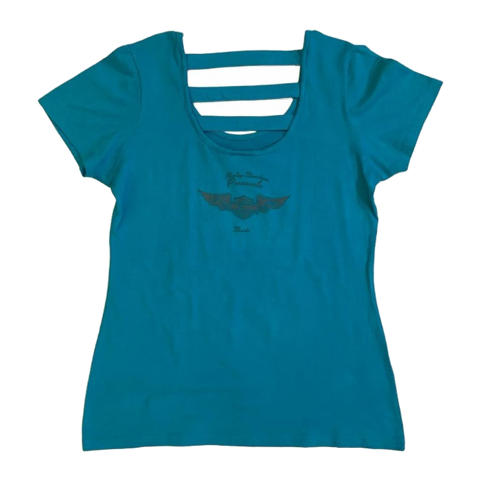 Harley Davidson Women's Ladder Back Short Sleeve T Shirt Turquoise L