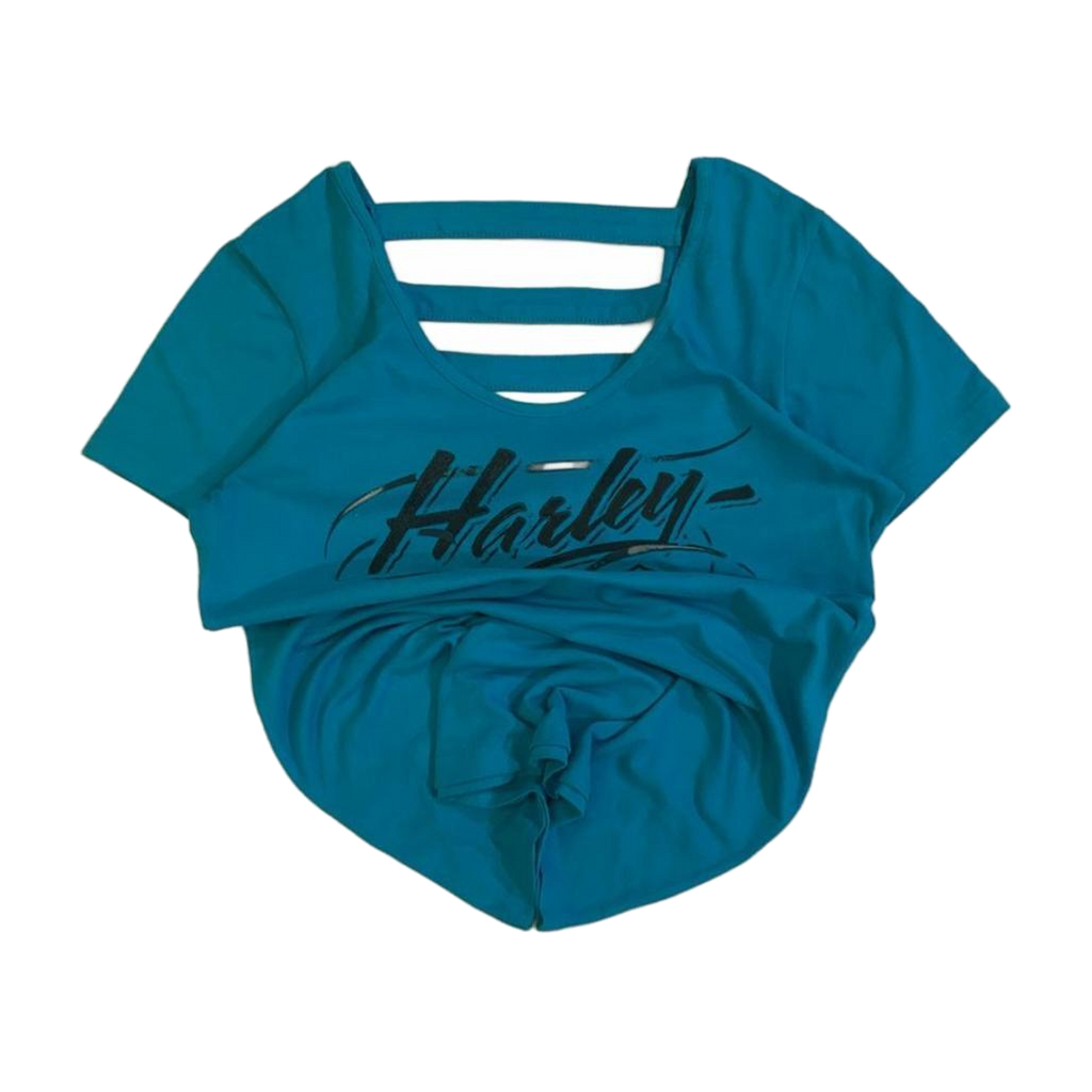 1744 Harley Davidson Women's Ladder Back Short Sleeve T Shirt Turquoise L