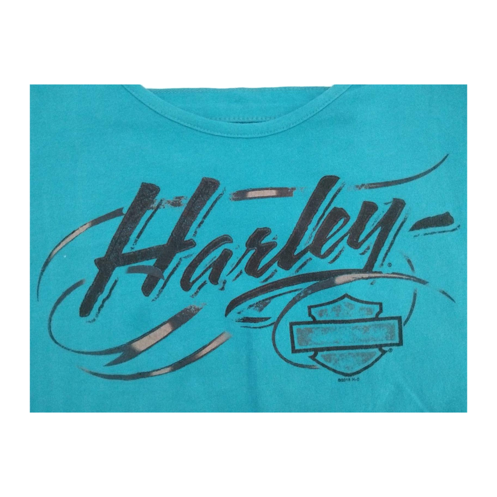 1744 Harley Davidson Women's Ladder Back Short Sleeve T Shirt Turquoise L